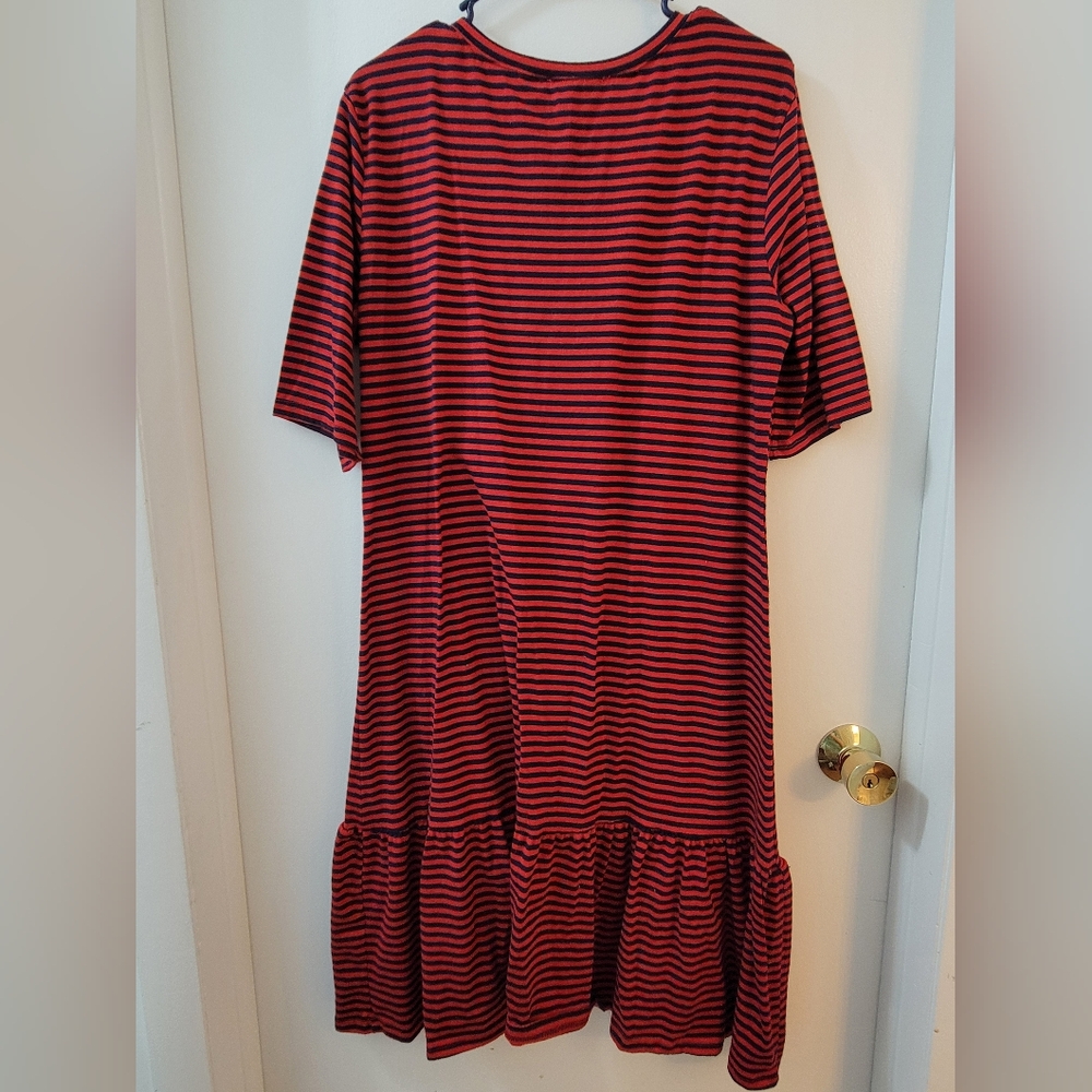 2XL XXL dress red navy blue stripes long maxi ruffle bottom sundress casual plus - Picture 2 of 3